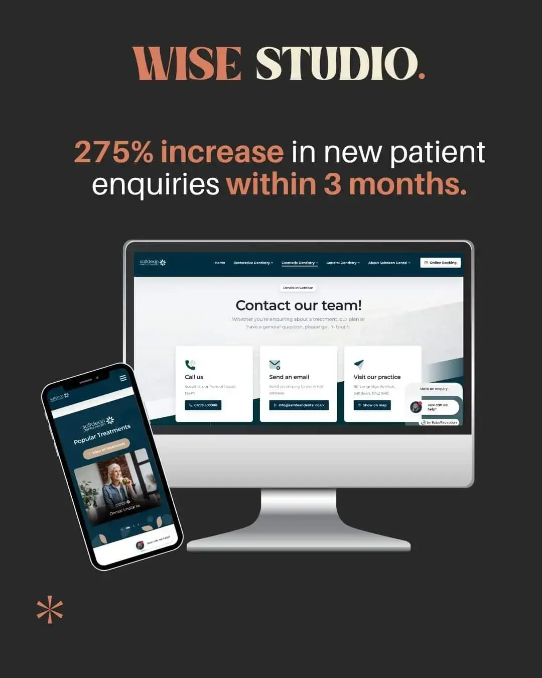 Saltdean Dental Website mockup 275% increase in new patient enquiries in 3 months