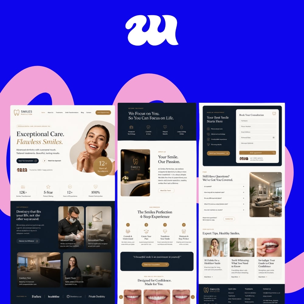 Smiles Perfection dental clinic website design mockup