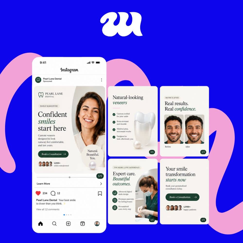 Pearl Lane Dental Instagram ad carousel for smile makeover