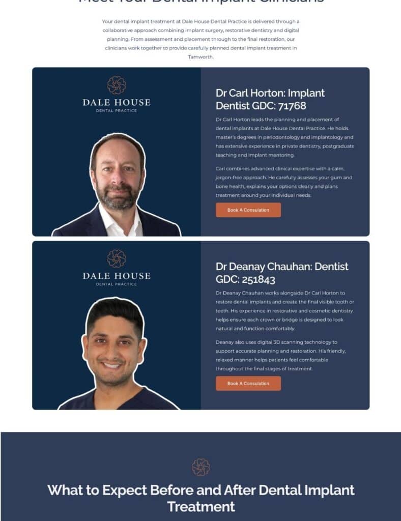 Dale House Dental Practice implant clinicians Dr Horton and Dr Chauhan